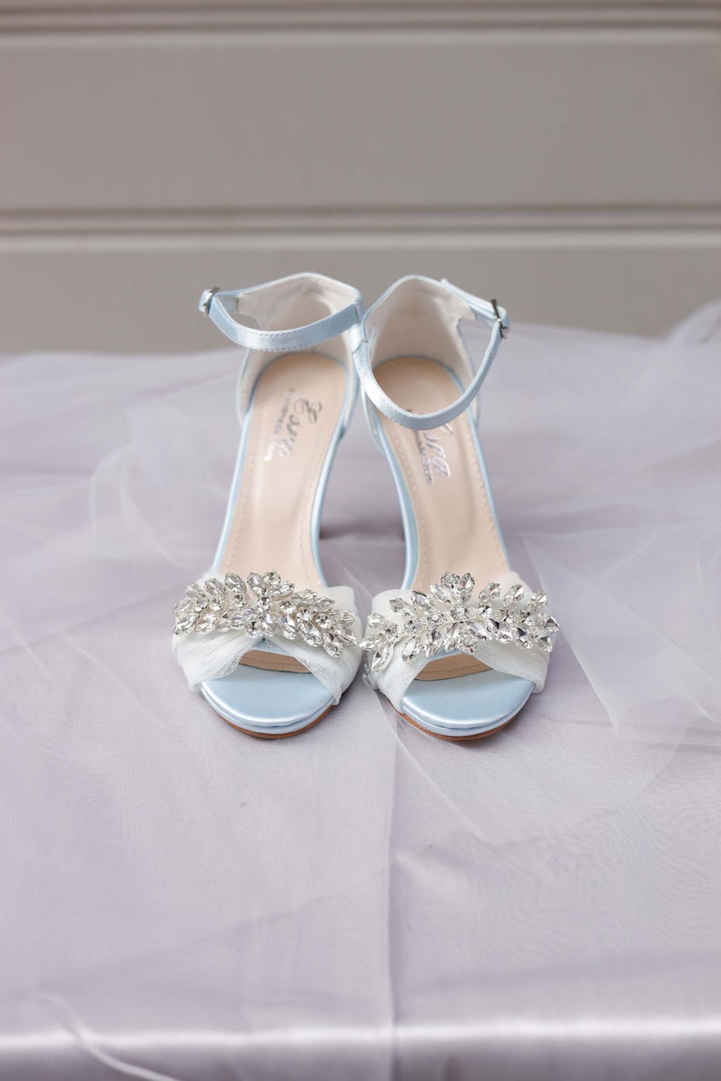 Elegant Baby Blue Bridal Heels | Wedding Heels With Tulle Rhinestone ...