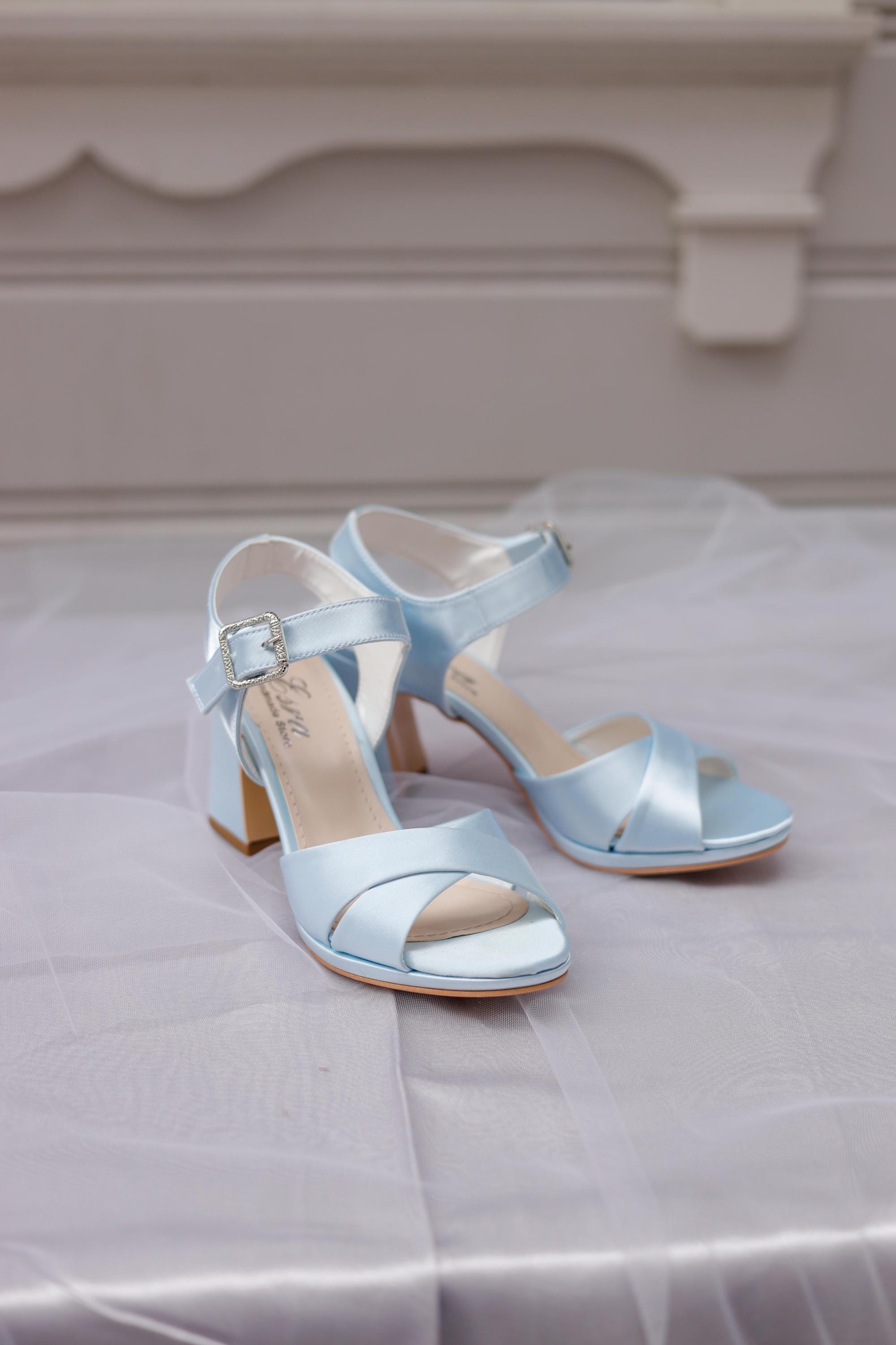 Wedding Shoes Powder Blue Strappy Heels Light Blue Satin Bridal