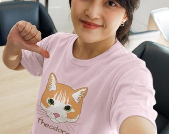 Cat T-Shirt Custom Name, Orange Tabby Cat Illustration, Heavy Cotton Gildan Tee, Cute Kitty Shirt