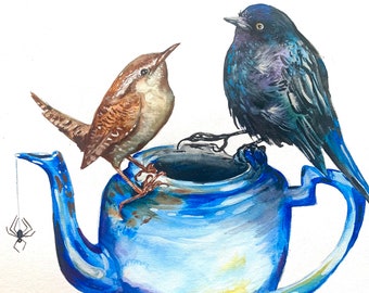 Tea Time, Watercolor Painting, Original Painting, 9"x12"