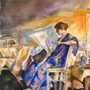 Pintura em aquarela de xícara de café, arte relaxante, mulheres na arte, impressão 8 "x 10"