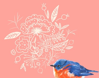 Bluebird with pink background