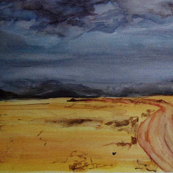 Watercolor Painting, landscape painting, original, desert road