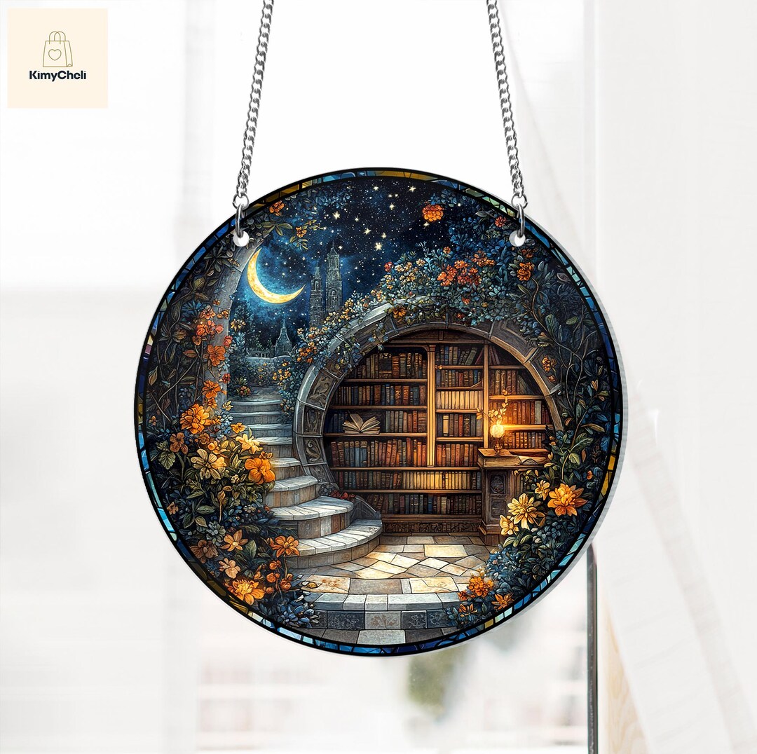 Monstera Leaves Bookish Acrylic Window Hanging, Plant Book Suncatcher