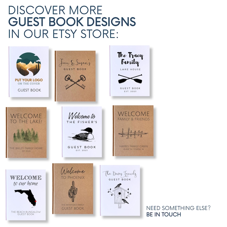 Custom Vacation Home Guest Book · Your Logo on Cover · Rental Cottage Welcome Book & Decor · Realtor Closing Gift