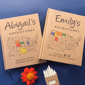 Custom Travel Journal for Kids · Color In The Map · Comes With Colored Pencils · Fully Personalizable Inside & Out · Add A Travel Checklist