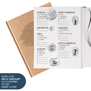 Custom World Travel Journal · Color In The Map · Gift for Couples · Personalized Adventure Book with Layflat Pages: Blank, Lined or Prompted Countries Checklist