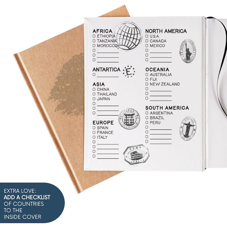 Custom World Travel Journal · Color In The Map · Gift for Couples · Personalized Adventure Book with Layflat Pages: Blank, Lined or Prompted Countries Checklist