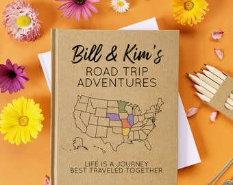 Custom RV Camping Travel Journal | USA Road Trip Notebook | Retirement, Couple, Family Gift | 50 States Map