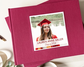 Graduation Party Guest Book · Personalized Photo Cover · Linen · Handmade · Layflat Pages