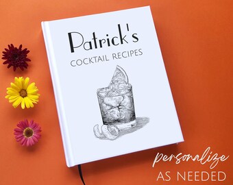 FREE SHIPPING Custom Cocktail Recipe Book Journal · Cocktail Drink Party Recipe Book · Gift for Him Couple New Home, Bartender Mixologist