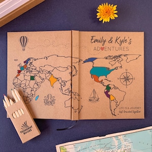 Custom World Travel Journal · Gift for Couples · Personalized Adventure Book · Travel Gear for Him