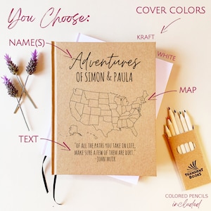 Custom Travel Journal Gift for Couples | USA Travel Adventure Map Book | Paper Anniversary Gift Boyfriend Him | RV Camper Roadtrip Accessory