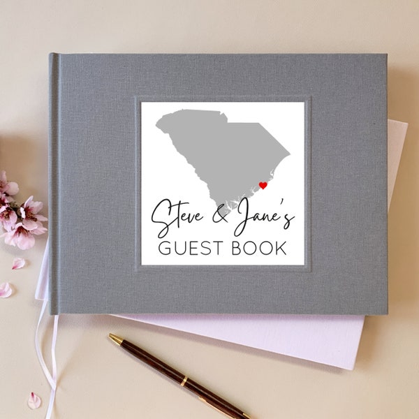 Beach House Guest Book for New Home · Personalized State Map Art Decor · Hostess or Realtor Closing Gift