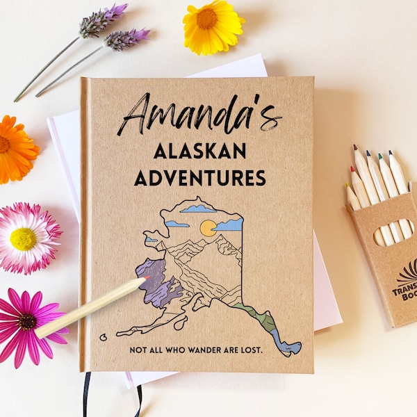 Custom Alaska Travel Journal · Color in the Map · Fun Guided Memory Book with Prompts · Adventure Gift Idea for Cruise