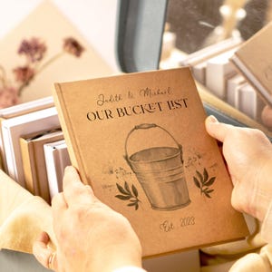 Custom Bucket List Book • Hand-bound Anniversary Journal • Gift Box Available • Blank or Lined Layflat Pages