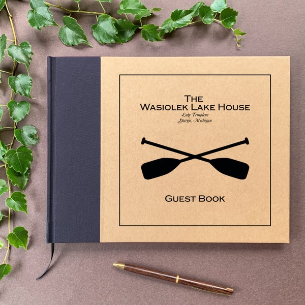 Custom Lake House Guest Book · Vacation Home Rental Welcome Book · Hotel Cabin Visitor Sign In · Nautical Oars Decor