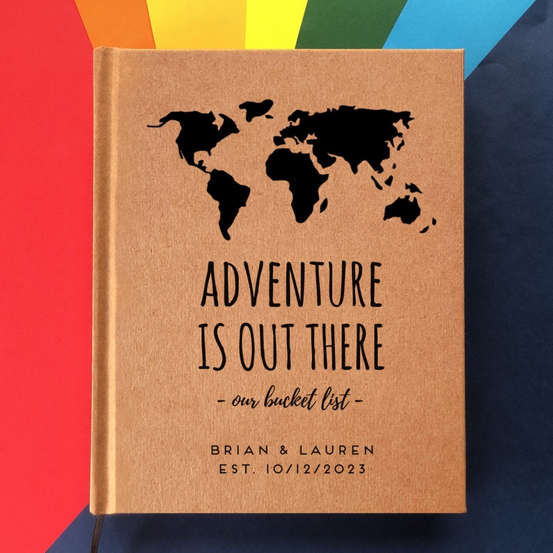 Our Bucket List Travel Book | Custom Couples Adventure Journal | 1st Anniversary Gift | Hardback, hand bound, personalized | Fiance, him
