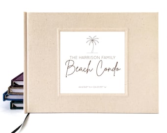 Modern Beach House Guest Book · Linen Airbnb Welcome Book for Vacation Home · Personalize the cover, the pages and more · Hardback, Handmade