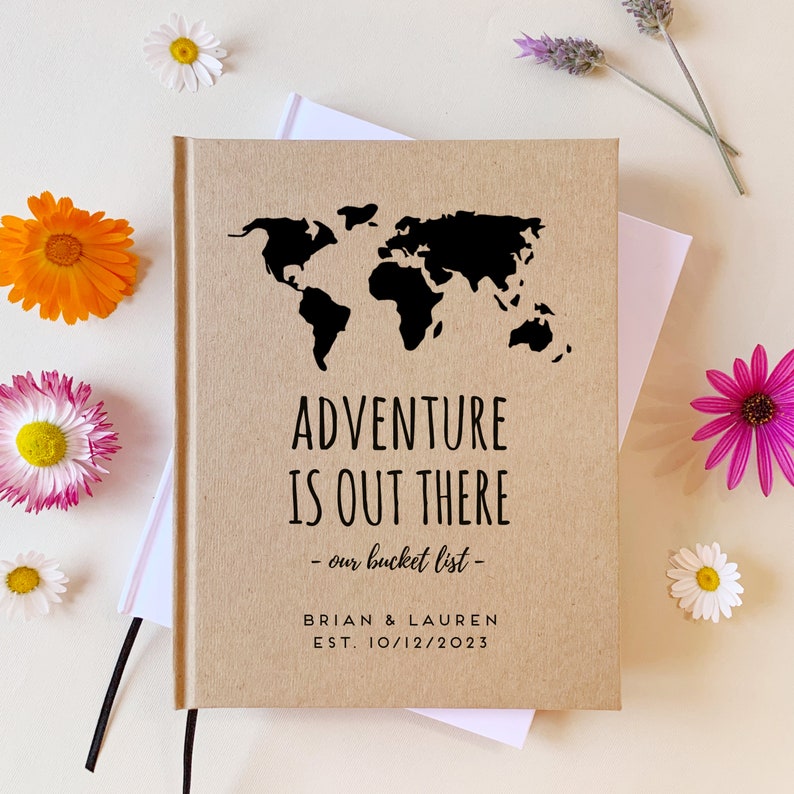 Our Bucket List Travel Book | Custom Couples Adventure Journal | 1st Anniversary Gift | Hardback, hand bound, personalized | Fiance, him