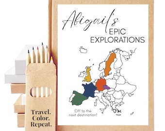 Personalized World Travel Journal · Color in the Map · You Choose: The Travel Map, The Cover Text, The Pages, The Checklist, and more...