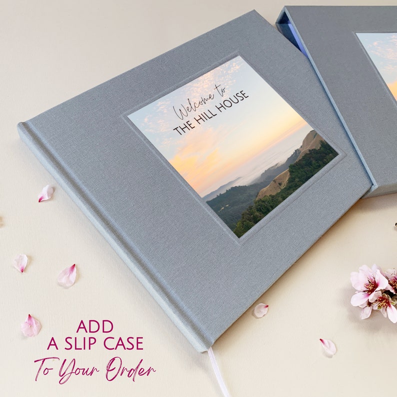 Custom Vacation Home Guest Book · Welcome Book for a Vacation Rental House · Housewarming Gift · Mountain Lake Beach Rental · Your Photo on Cover