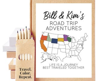 Custom RV Camping Journal · Color in the Map · Retirement Gift Book for Couples · You Choose: the pages, the map, the checklist and more...