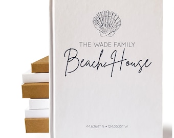 Custom Beach House Guest Book · Handcrafted Coastal Decor · You Personalize It, Inside & Out · Blank, Lined or Prompted Pages
