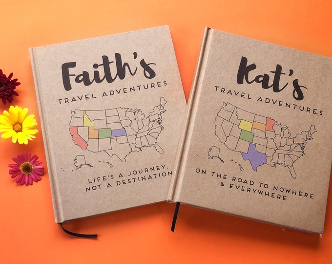 Custom Travel Journal for Kids, Graduate | USA Camping Adventure Map | Gap Year Planner Scrapbook | Study Abroad Gift | Family Roadtrip