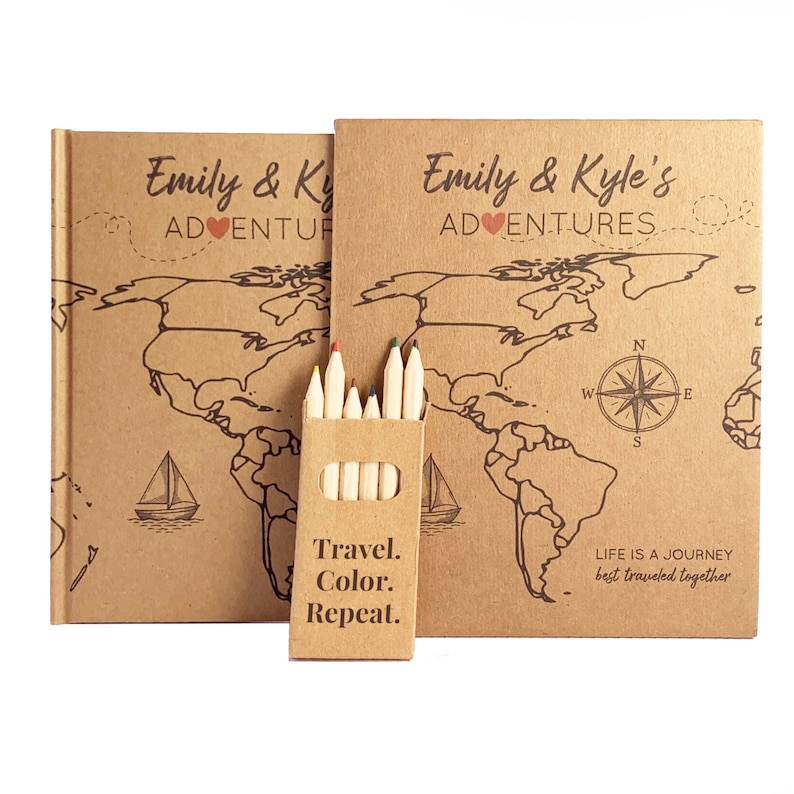 Custom World Travel Journal · Color In The Map · Gift for Couples · Personalized Adventure Book with Layflat Pages: Blank, Lined or Prompted image 13