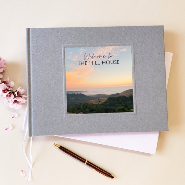 Custom Vacation Home Guest Book · Welcome Book for an Airbnb · Housewarming Gift · Mountain Lake Beach Rental · Your Photo on Cover