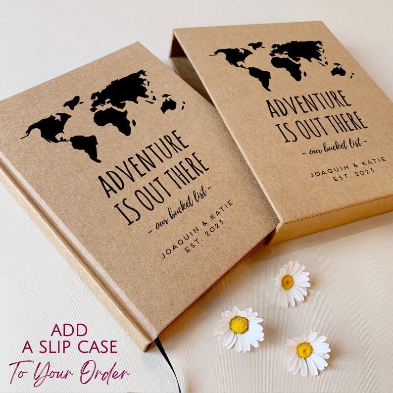 Our Bucket List Travel Book | Custom Couples Adventure Journal | 1st Anniversary Gift | Hardback, hand bound, personalized | Fiance, him