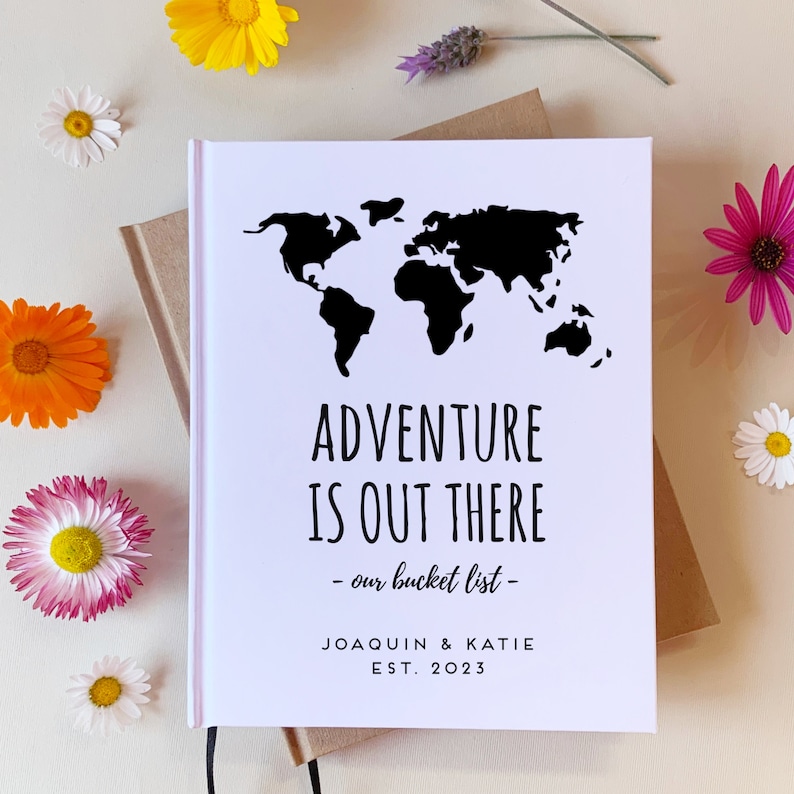 Our Bucket List Travel Book | Custom Couples Adventure Journal | 1st Anniversary Gift | Hardback, hand bound, personalized | Fiance, him