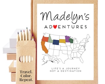 Custom Kids Travel Journal • Color-In Map & Checklist