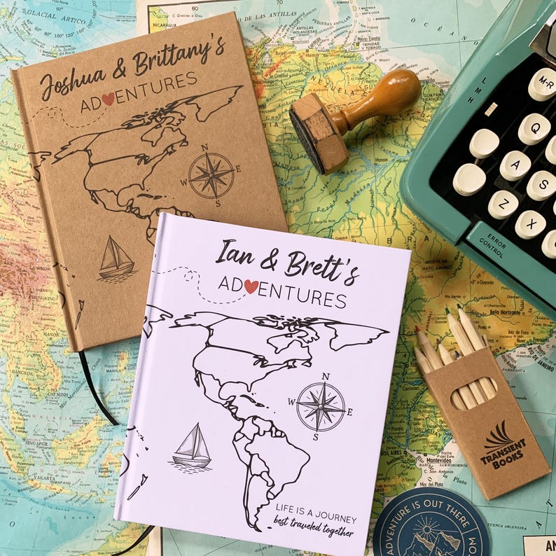 Custom World Travel Journal · Color In The Map · Gift for Couples · Personalized Adventure Book with Layflat Pages: Blank, Lined or Prompted image 2