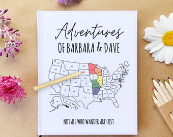 Custom Travel Journal Gift for Couples · USA Travel Adventure Map Book · Paper Anniversary Gift Boyfriend Him · RV Camper Roadtrip Accessory