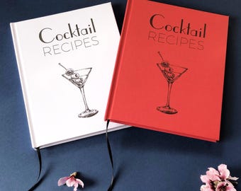 Cocktail Recipe Book · Red or White Hardback Covers · Lined, Layflat Pages · Add a Gift Box or Pen