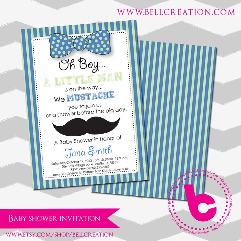 Mustache Baby Shower Invitation Template image 1