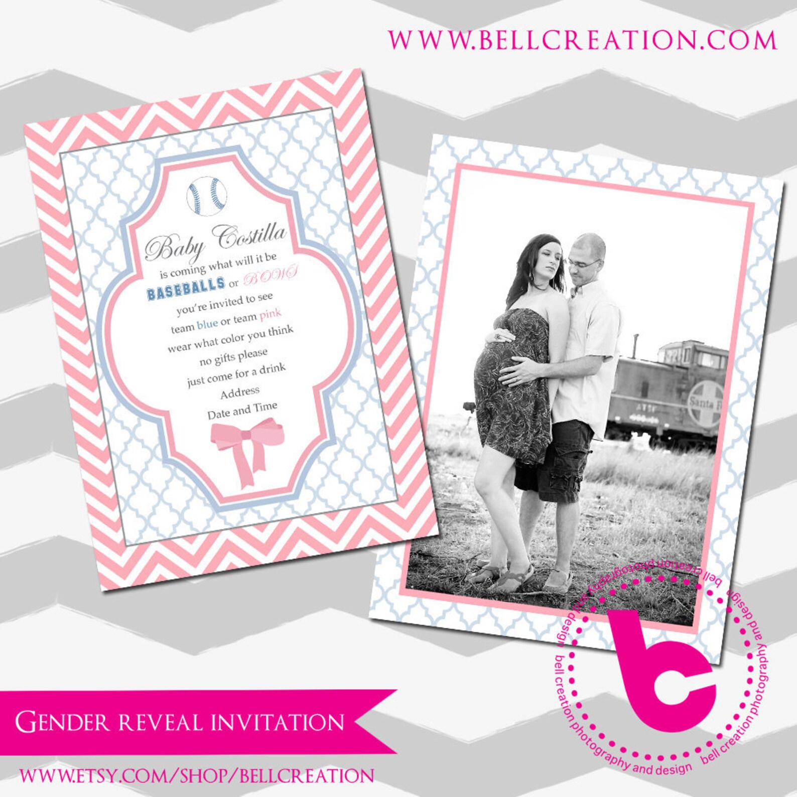 Gender Reveal Party Invitation Template 5x7 Etsy