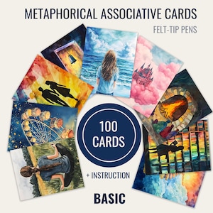 100 Basic Metaphorical Cards for Therapy, Coaching, and Self-Reflection in Felt-Tip Pens Style – Includes Printable Files