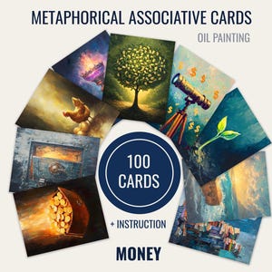100 carte metaforiche associative a tema denaro per terapia e autoriflessione in stile pittura a olio – include file stampabili