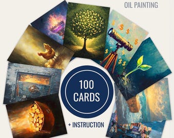 100 Associative Metaphorical Cards Theme Money for Therapy and Self-Reflection in Oil Painting Style – Includes Printable Files