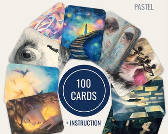 100 Basic Associative cards, tools for therapy, coaching and self-reflection in Pastel Style – Includes Printable Files