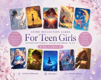 Anime-Style Metaphorical Cards for Teen Girls – 50 Printable Cards for Emotions, Self-Discovery & Reflection