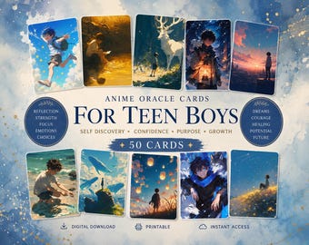 Anime-Style Metaphorical Cards for Teen Boys – 50 Printable Cards for Emotions, Self-Discovery & Coaching