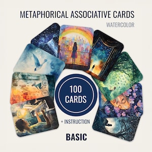 100 Metaphorische Karten für Therapie, Coaching und Selbstreflexion im Aquarell Stil – inklusive druckbaren Dateien
