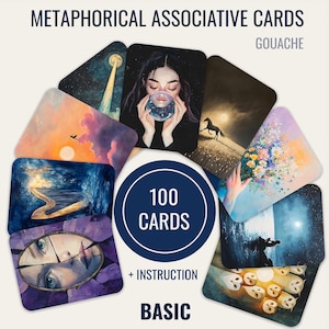 100 Tarjetas Metafóricas Básicas para Terapia, Coaching y Autorreflexión en Estilo Gouache (Incluye Archivos Imprimibles)