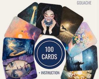 100 Basic Metaphorical Cards for Therapy, Coaching, and Self-Reflection in Gouache Style – Includes Printable Files