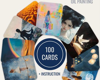 100 Basic Metaphorical Cards for Therapy, Coaching, and Self-Reflection in Oil Painting Style – Includes Printable Files