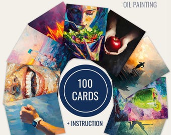 100 Health Associative Metaphorical Cards for Self-Reflection in Oil Painting Style – Includes Printable Files